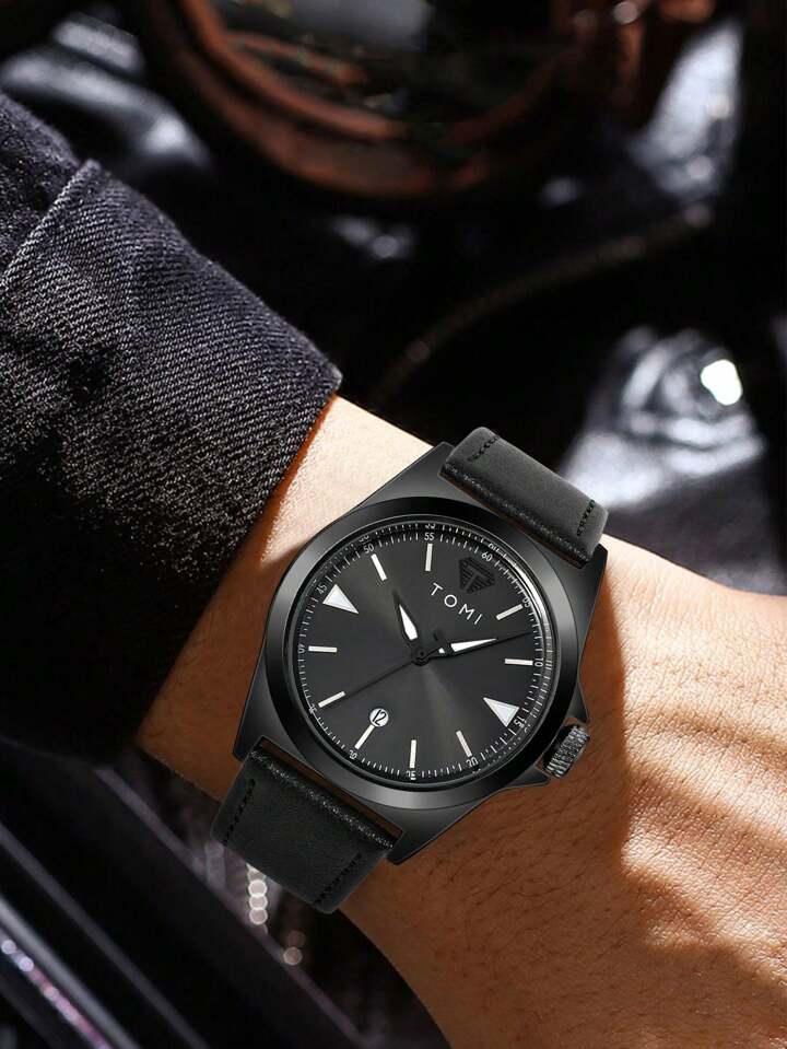 All Black TOMI T-041 Business Watch Date Quartz - Tomi Watches