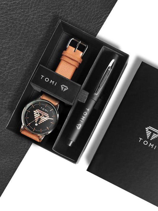 TOMI T-042 Watch With Pen Date Quartz Executive Gift Box Packing - Tomi Watches